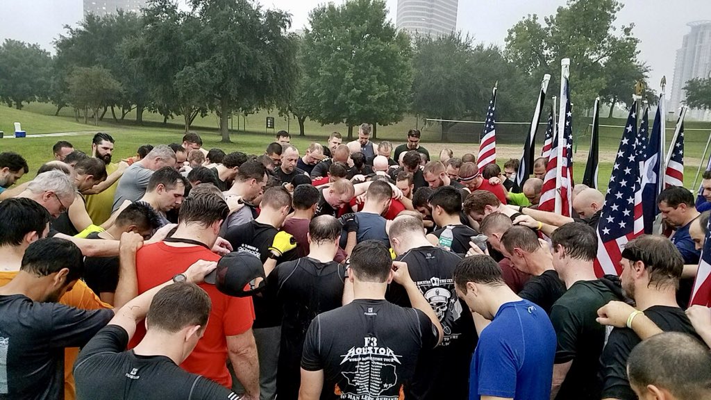 F3Houston's tweet photo. 98 Pax, incld 7 FNGs, gathered in The Gloom 4 F3HOU‘s 2nd Annual Convergence. #ohsoclose TAPs 4 Big Wheel 1 year later #NeverForgotten. T’claps 2 @F3Leprechaun, Event Q, &amp; all those that assisted...solid plan, well executed. #LetsGrowThis #Giveitaway #ISI @F3Nation @JuggernautF3 https://t.co/jkKB5o9Ekc