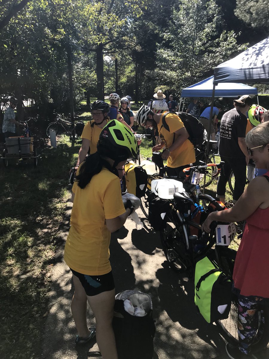 BikeArlington's tweet photo. The finish line is crowded and bikes are fully loaded. Weigh-ins and scoring are happening now. Winners to be announced at approx 2pm! Thank you @BikeneticFC and volunteers for counting! #DRTArlington @ReadyArlington #ArlingtonBikes #bikedc #ARLPrep2018 #NATLPrep https://t.co/tEOrjGfJk5