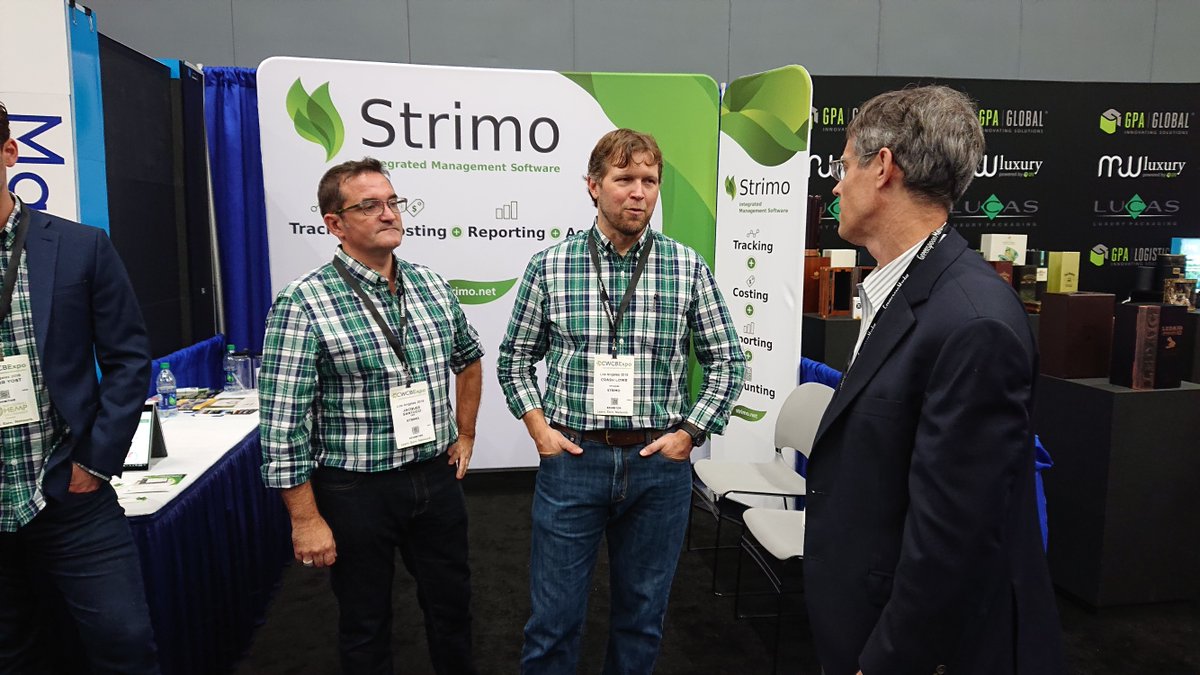 _Strimo's tweet photo. Great day meeting clients at @CWCBExpo  Los Angeles! And so good to spend time with friends @CannaUniv . Join us today at Booth #128 and discover Strimo. #strimo #cannabiserp #beyondseedtosale #cannabusiness https://t.co/Y6FRHTD1Gx