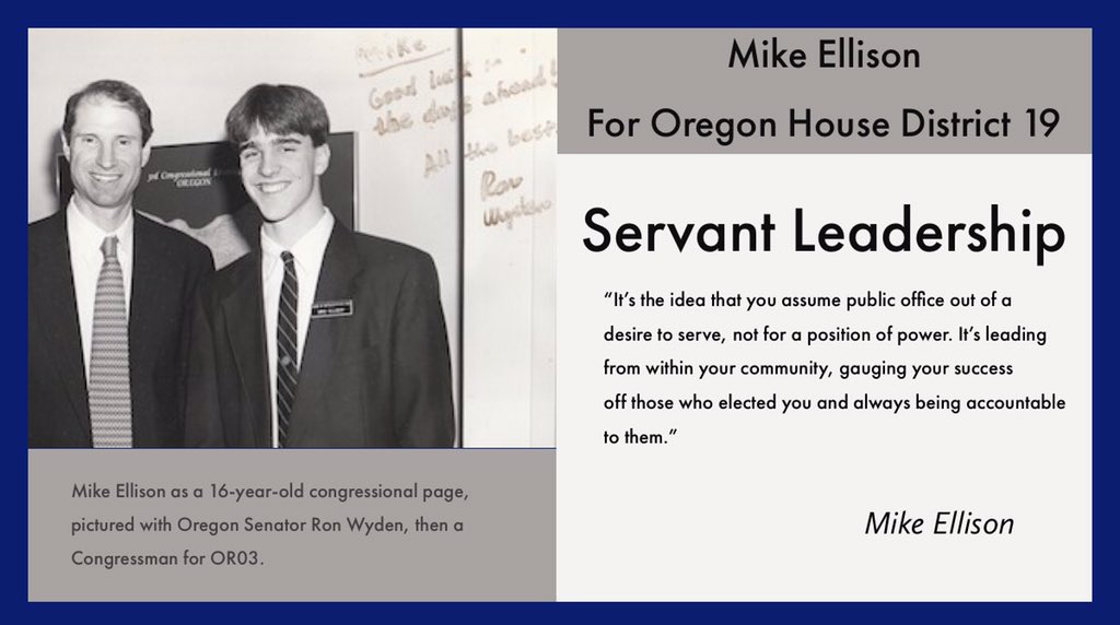 OregonIssues's tweet photo. #SupportStateDems #COTD
Mike served as a congressional page where he observed first hand the difference between lawmakers who put duty first and those out to retain their seats at any cost.
@Ellison4Oregon believes in servant leadership.
Facebook: https://t.co/y5SZf2ypzA https://t.co/67Tv8E3H2K