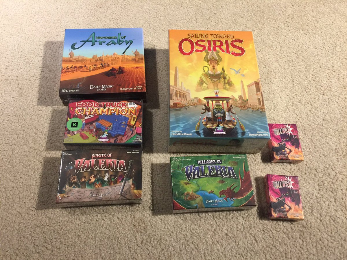 FWGameNight's tweet photo. First set of #games arrived wk for #GeekGameDay on 10/13/18 at @utafortworth_
#EventDoorPrizes #Prizes #DailyMagicGames
Sailing Towards Osiris
Merchants of Araby
Kitten Klash
Villages of Valeria
Quests of Valeria
Food Truck Champions
Get tickets today!
https://t.co/jye77orGNT https://t.co/75lBHMLiVF