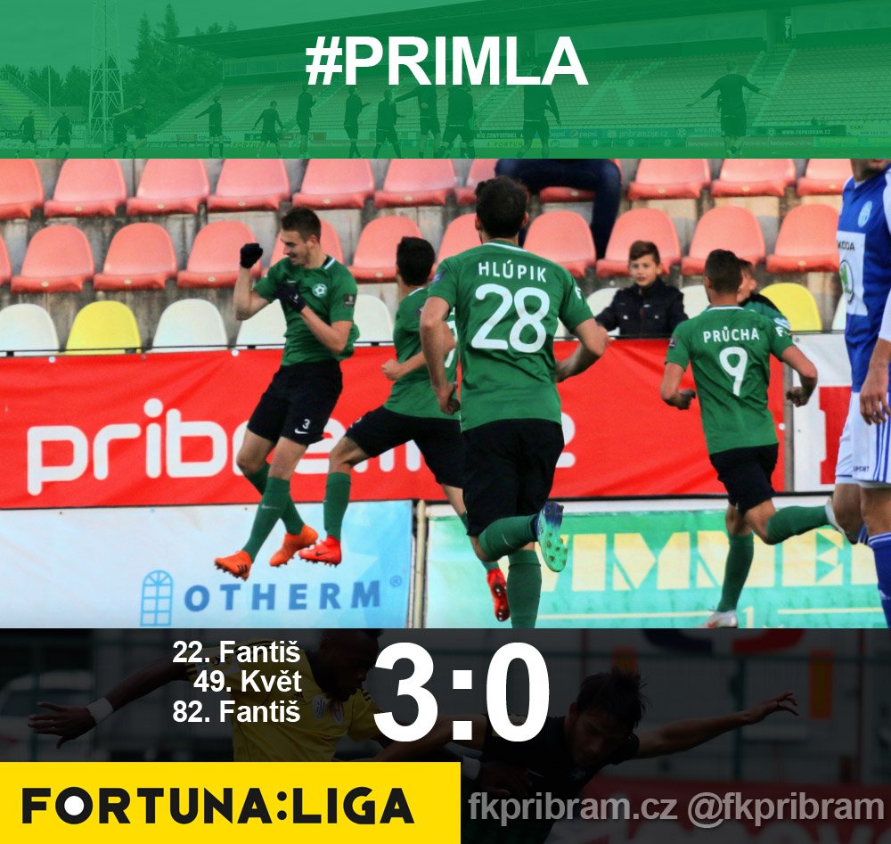 fkpribram's tweet photo. ⏱️KONEC
➡️3⃣:0⃣
Příbram poráží @fkmladaboleslav jednoznačným výsledkám díky dvěma gólům Fantiše a jedné dělovce Květa. 🤙🙌🖤💚
#PRIMLA @fortunaligacz #bravo #pribramdotoho https://t.co/W2QIWs3UGM
