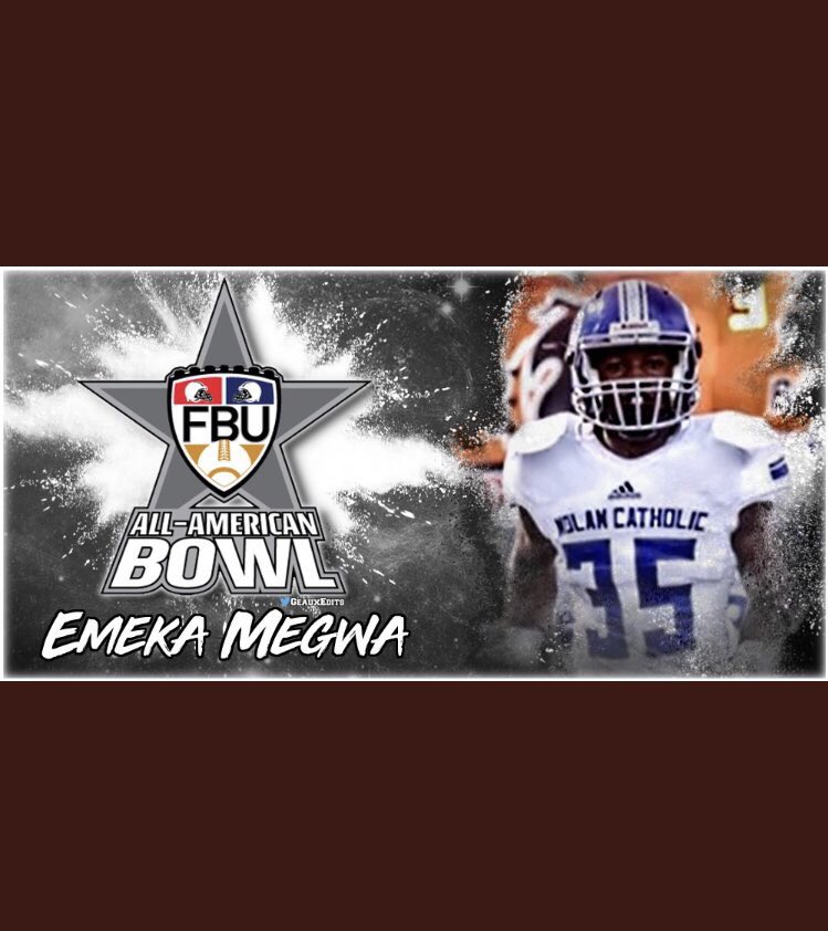 Emeka_Megwa's tweet photo. #AGTG 🙏🏾Extremely Blessed to say that I’ve Been invited to play in the FBU Freshman All-American Game. @ZoombielandGW @CoachBeaudin @NolanCatholicFB @Charbdaman @ErikRichardsUSA @FBUAllAmerican https://t.co/BpShRYpn3w
