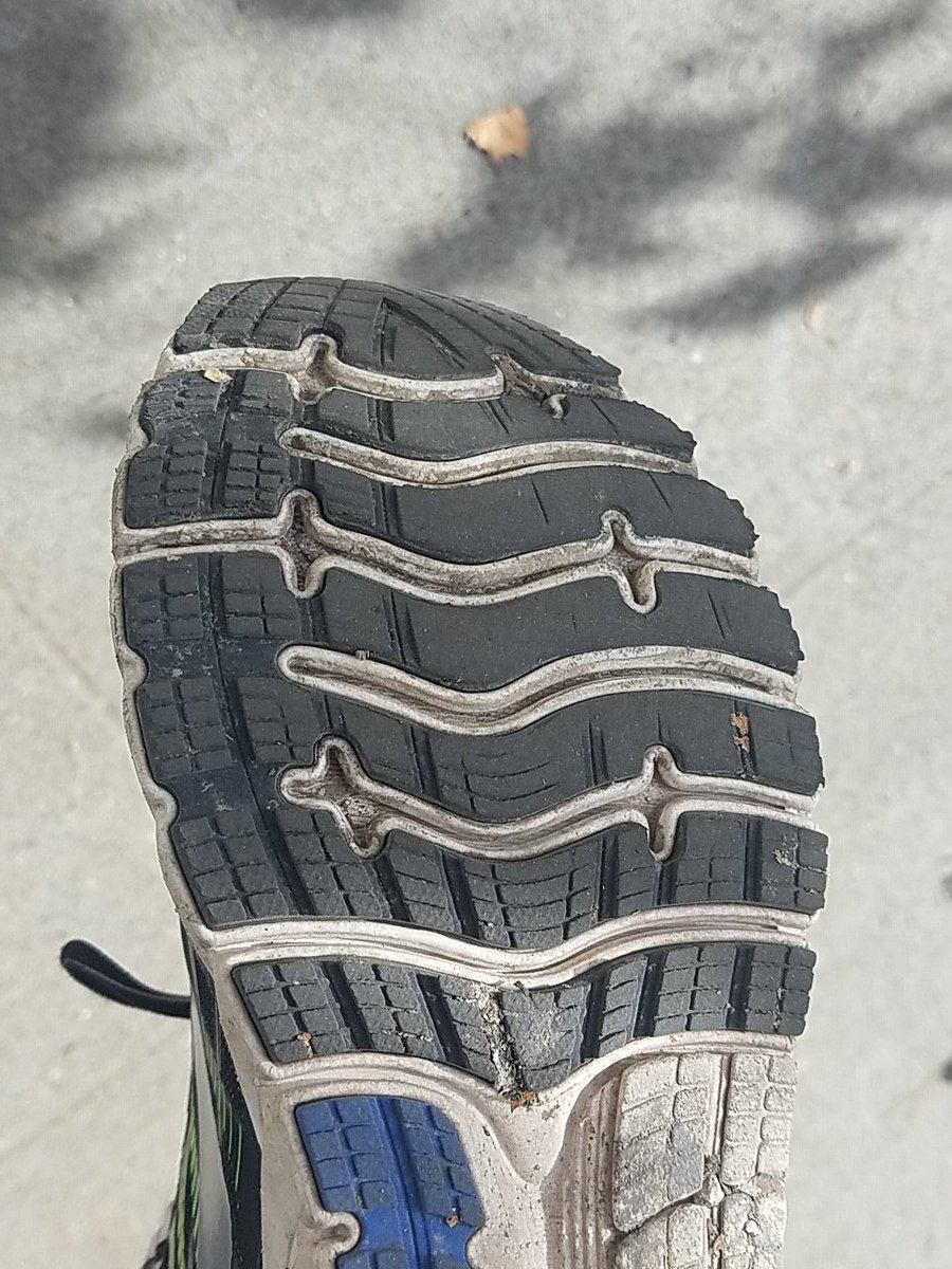 DoubleD_ablo's tweet photo. Over half way done. Do I need to stop at Fleet Feet or am I good? My tread is so bald, and only after 130 miles.  Hmmm. 
 #twentyondeb https://t.co/yFAa6Rwcd8