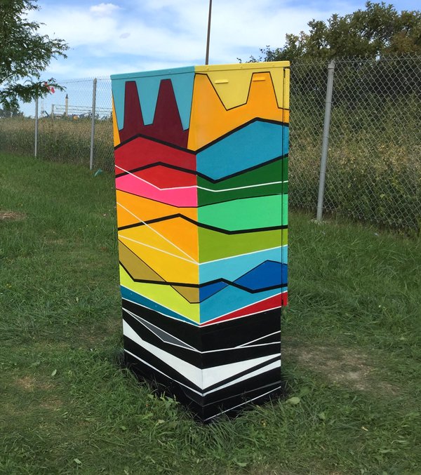 CavanaughTO's tweet photo. Erika James new #bellboxmural on on Arrow Rd in #YorkWest #ward7 Produced in partnership with @StART_Toronto #utilityboxmurals #streetart #torontomurals https://t.co/zUpNFcxU2Q