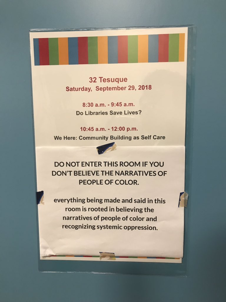 PamelaYCookEsq's tweet photo. I have been following #wehere since I joined #GalaxieLibrary, so I am glad to be at this "Community Building as self-care" workshop with the founders! It's a standing room only crowd & it started with a loving kindness meditation. #selfcare #JCLC2018 #selflove #readthesign https://t.co/qhD5HrcEwV