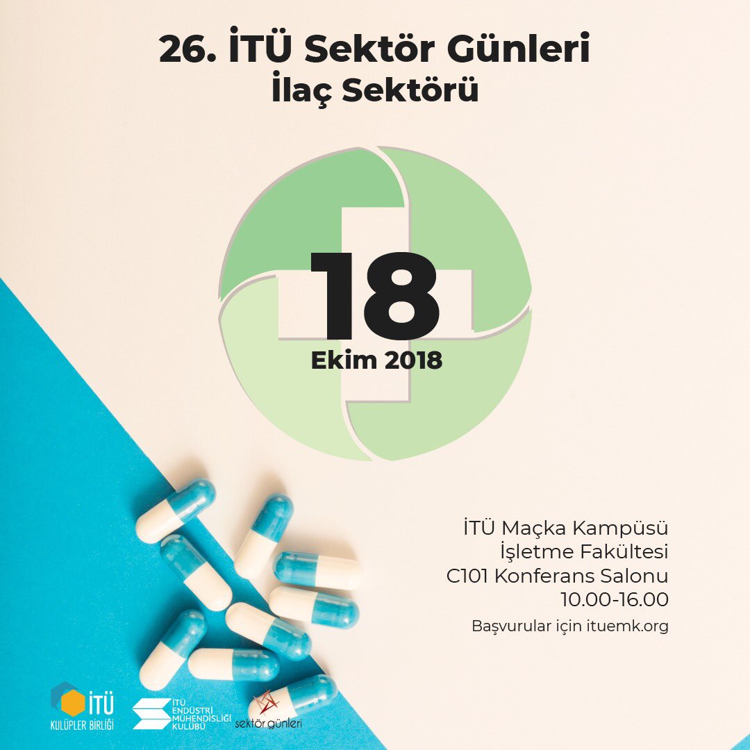 26. İTÜ Sektör Günleri ilaç gibi geliyor!
Katılımcılara belirlenen sektörü o sektörün lider şirketlerinin gözünden en ince detayına kadar anlatmayı hedefleyen İTÜ Sektör Günleri’nde bu yıl ilaç sektörü işleniyor!Gelişmeler için takipte kal!

Başvuru için: ituemk.org