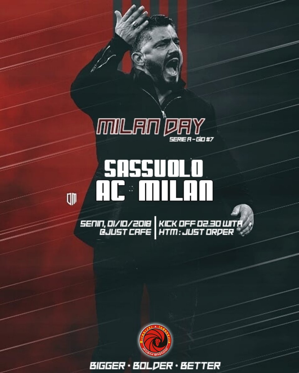 #SassuoloMilan
Just Cafe Pettarani
Senin, 01/10/'18
Pkl 02.30 wita
HTM: Just Order
#ForzaMilan
<a href="/ewink_chk/">Daeng EWINK</a>