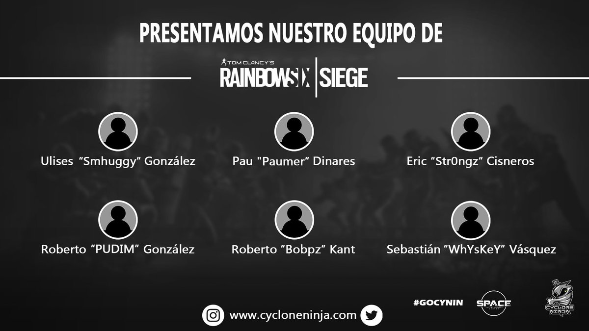 cycloneninja_'s tweet photo. Tenemos el placer de presentar nuestro equipo de Rainbow Six Siege (PS4).
Que afrontara todas las competiciones que se aproximan!!!
#GOCYNIN
#esports #cynin #cycloneninja  #rainbowsixsiege #Panama #panamagamers https://t.co/iR8InAfW0m