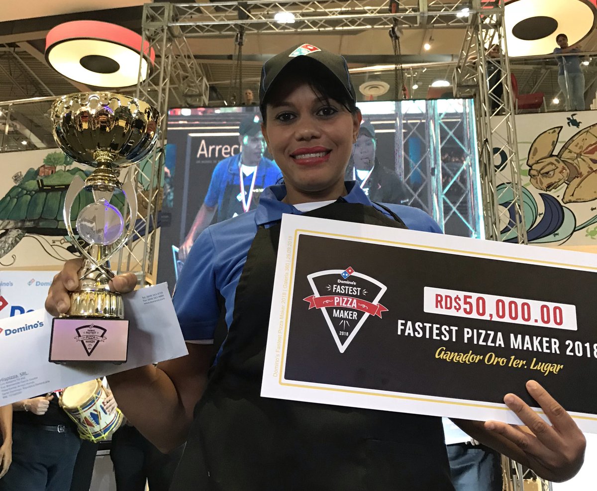 DominosRD's tweet photo. ¡Felicidades Yahaira Herrera🥇, nuestra pizzera más rapida en esta edición de #FPMRD 2018! 🙌🏼🍕 https://t.co/H4qZDmovKu