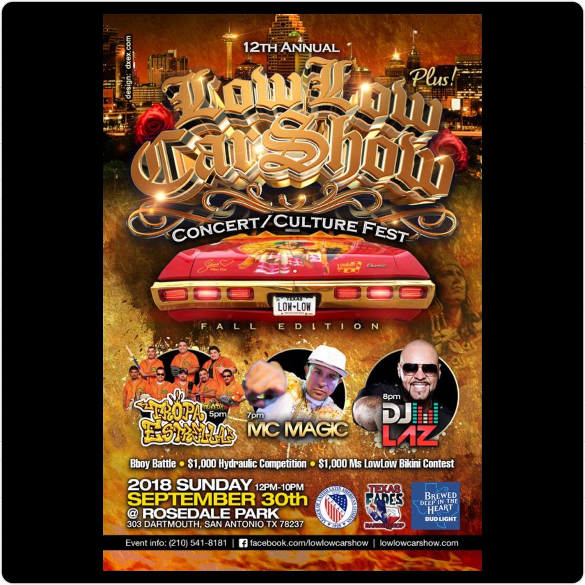 LowLowCarShow's tweet photo. #NewProfilePic
#1Day Till #TheGreatestCarShowOnEarth #SundayInThePark
Sept. 30th 2018
#12thAnnual #Lowlow #Carshow
#LowLowConcert
#LaTropaEstrella 5pm
#McMagic 7pm
#DjLaz 8pm
Get $12 #Limited
#LowlowCarshow #Tickets #NOW
#Online at https://t.co/ky4LIrERSu
#RosedalePark https://t.co/mKtAfv82pi