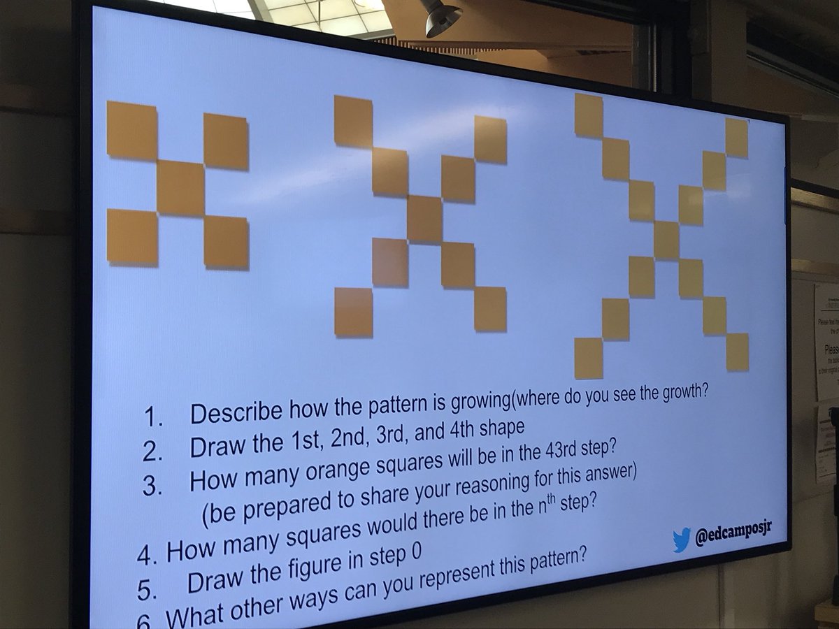 AlishaZare's tweet photo. Nice to see @edcampOSjr in action today with 360 degree math! Using @Wipebook to get us up and collaborating with #visualpatterns. Nice #lowfloorhighceiling tasks to stretch out thinking. Great resources at https://t.co/ebGx3Hncae! #GoogleKCI @krausecenter @KCImaths #MTBoS #PD https://t.co/0XEwP55nTN