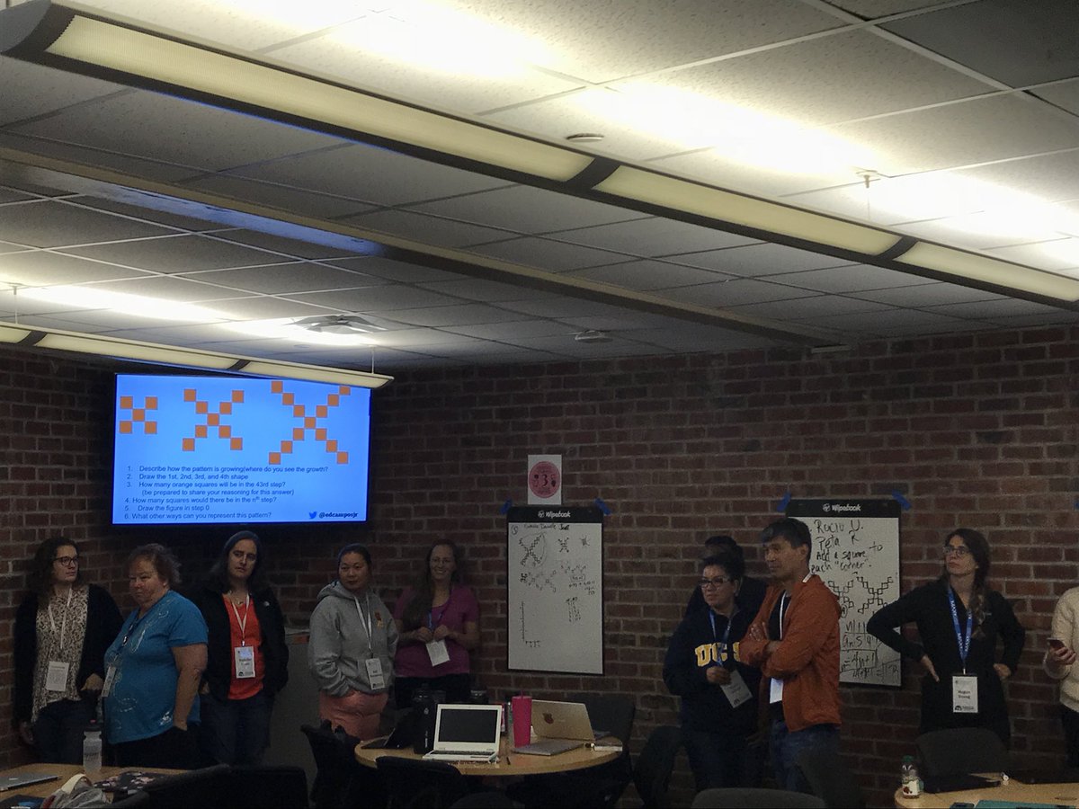AlishaZare's tweet photo. Nice to see @edcampOSjr in action today with 360 degree math! Using @Wipebook to get us up and collaborating with #visualpatterns. Nice #lowfloorhighceiling tasks to stretch out thinking. Great resources at https://t.co/ebGx3Hncae! #GoogleKCI @krausecenter @KCImaths #MTBoS #PD https://t.co/0XEwP55nTN