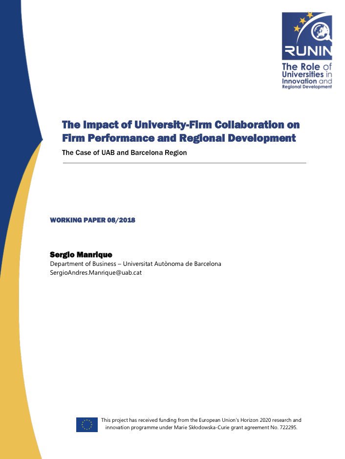 HuongNg2212's tweet photo. Working paper No. 08/2018 in the @RUNINProject WP series: @sergioman90 “The Impact of University-Firm Collaboration on Firm Performance and Regional Development: The Case of UAB and Barcelona Region”
https://t.co/R5WdAoYgm4 https://t.co/rrD3SG9Isd