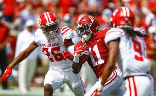 DonHawes44's tweet image. @AlabamaFTBL sails to a (56-14) win over @RaginCajunsFB in Tuscaloosa 
(AP Photo/Butch Dill) #ULLvsBAMA #RollTide #SECFB #WVTM13