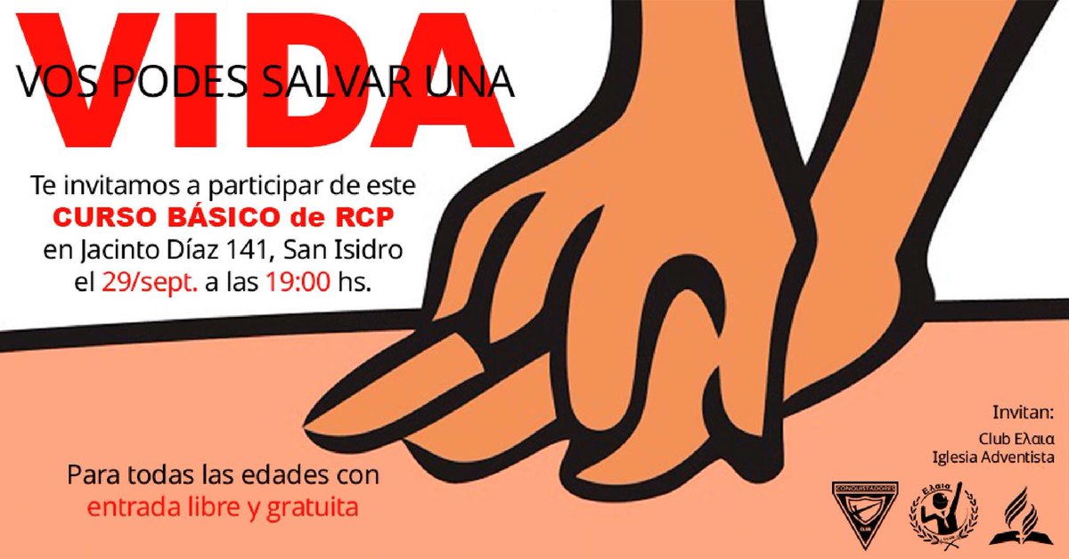 hagigliotti's tweet photo. 🚨 #Urgente 🚨
Vos podes #Salvar una #Vida

Aprendé #RCP básico #Hoy
 
📅 #sabado 29/09 
🕡 19:00 hs
📫 Jacinto Diaz 141 #SanIsidro
🎟 Entrada libre y gratuita

⛺️ Auspicia #ClubΕλαια e
⛪ #IglesiaAdventista

#FloridaEsteVL #Olivos_VL #LaLucilaVL #Martinez #Boulogne #MiBoN https://t.co/jb84YGz8BZ