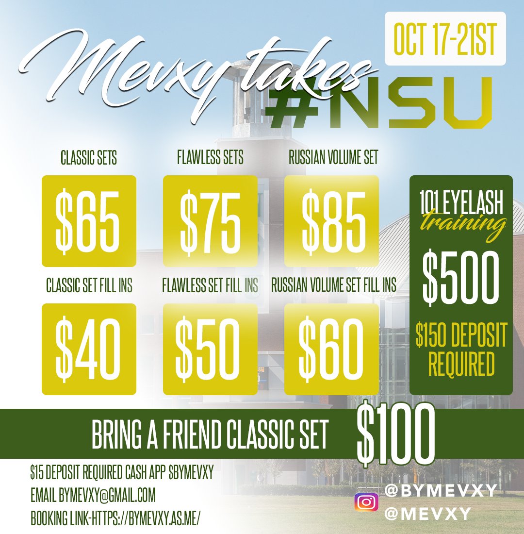 #NSU book and pay your deposits now they are limited spots available ‼️‼️‼️ #nsuhomecoming #757lashextensions #minklashextensions #nsulashes #odulashes #nsulashclass #odulashtech #757lashtraining  #757lashclass #odu21 #odu22 #nsu21 #nsu22 #valashextensions #valashtraining