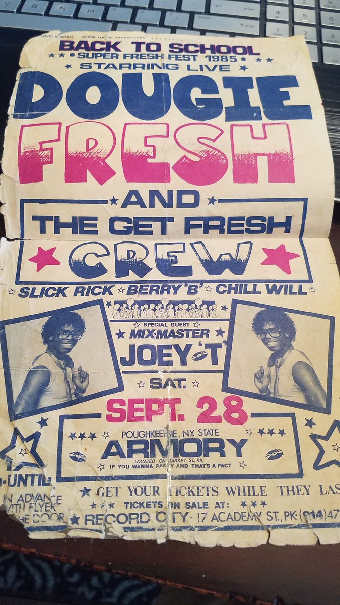 September 28, 1985 Poughkeepsie, NY. Were you there to see @RealDougEFresh @therulernyc and the Get Fresh Crew rock the house? #Throwback #hiphop #classichiphop #hiphopflyer