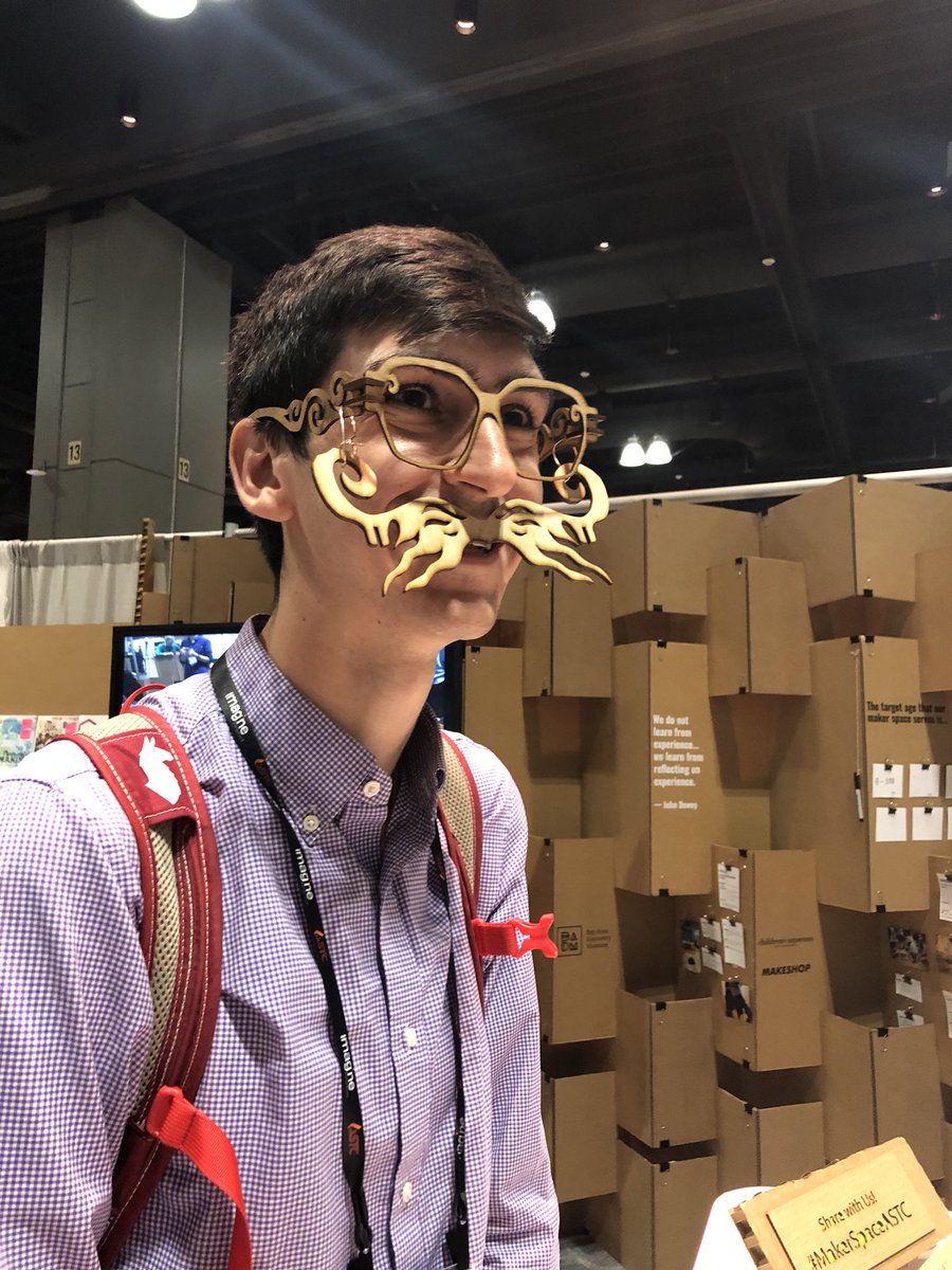 MakerspaceASTC's tweet photo. Hard to see the screen from the back of an #astc2018 session? Want to be disguised? Come by the #makerspaceastc to make your very own glasses (lenses not included) https://t.co/0lF4O5iS4f