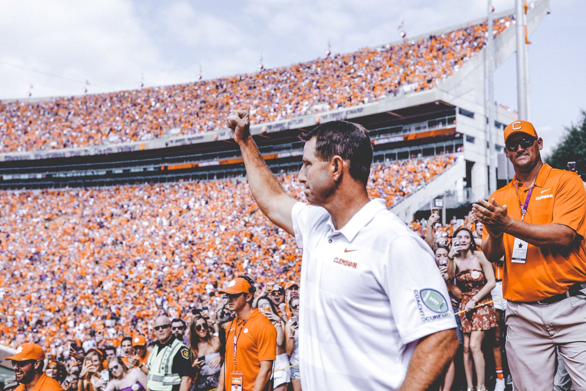 ClemsonFB's tweet photo. "I've been a part of a bunch of wins in my football career, but I've never been prouder of a team." - Dabo Swinney 

Tigers are now 33-1 in the last 34 home games. https://t.co/A0I7Ajf273