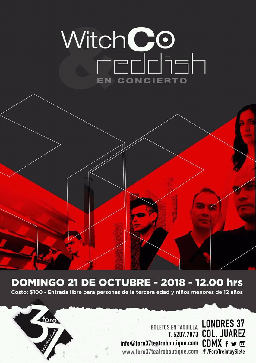 Reddish_Band's tweet photo. Por primera vez juntos en escena @witchcomusic y @Reddish_Band 
Los esperamos este 21 de Octubre en @foro37 a las 12 pm
En la compra de su boleto va incluido nuestro EP
#music #theater #show #sunday https://t.co/7rKQlIUdif