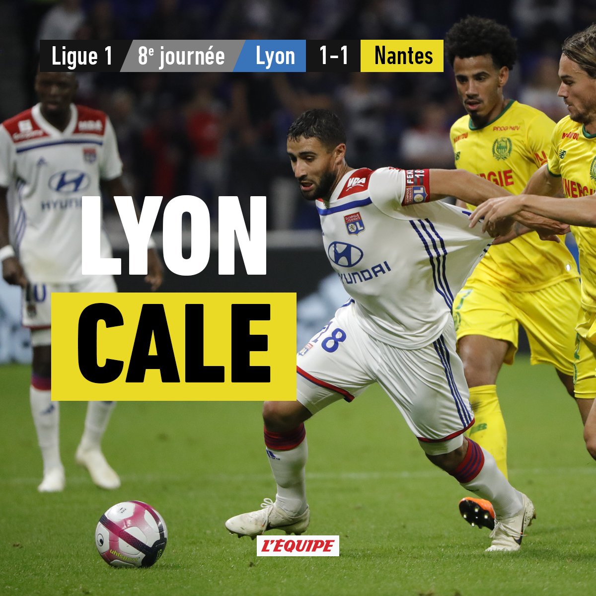 Lyon concède le match nul à domicile face à Nantes 1-1 lors de la 8e journée de L1 qui voit la première victoire de Guingamp cette saison ow.ly/lM9r30m1Psr