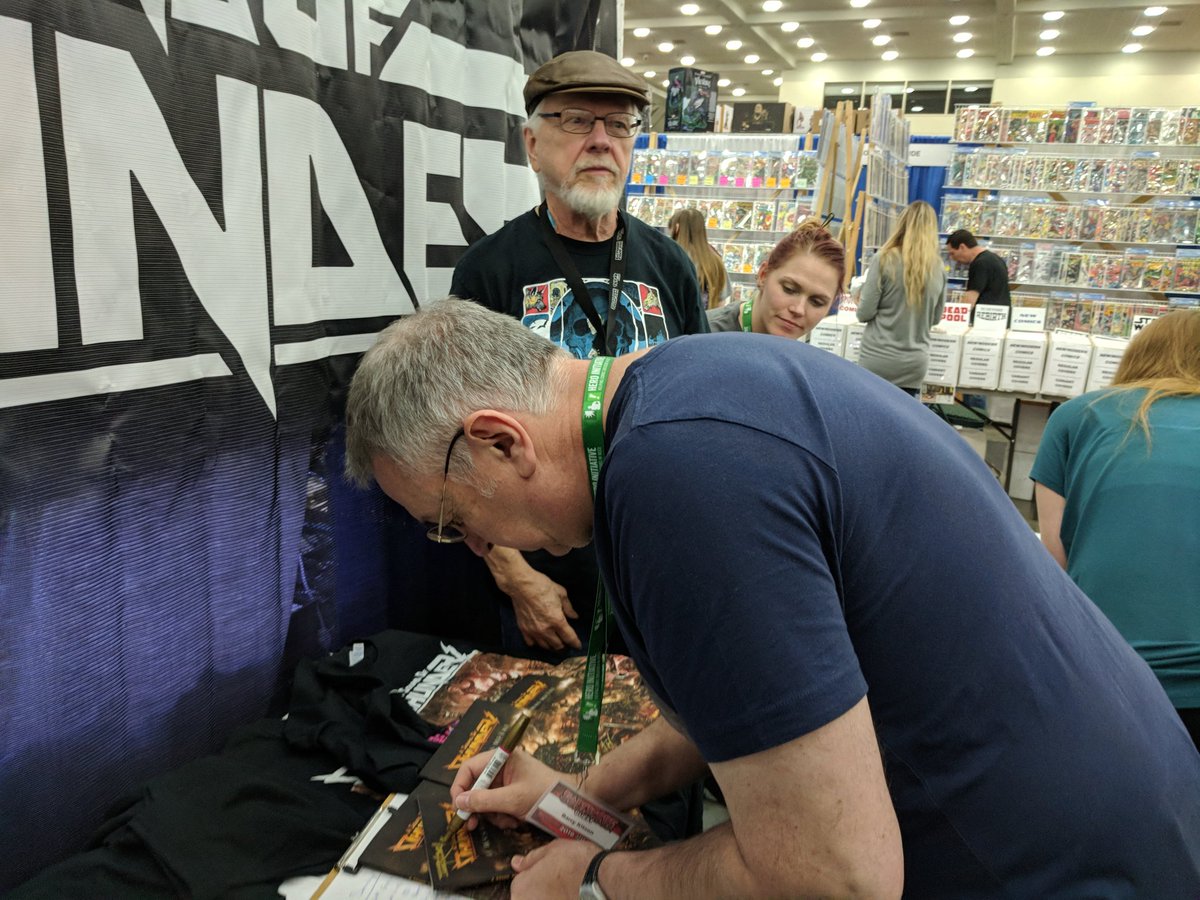 asotband's tweet image. #ItWasMetal supergroup unite! @BarryKitsonArt  @plasticfarm @Perciphone @DuchessODork @ASOTJosh and Bob Hall at @baltimorecomics #bcc2018 #comics #metal