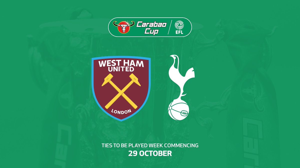 SpursOfficial's tweet photo. We’ve been drawn away to West Ham in the fourth round of the @Carabao_Cup. #COYS https://t.co/N4ihND8pyD