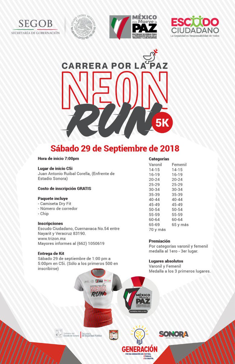 AdolfoGM_'s tweet photo. Vamonos todos en família a la carrera nocturna que invita la SSP por la PAZ 👍🏻💯
Ya hay más de 800 inscritos.
H Ayuntamiento de Hermosillo participa y Segob. https://t.co/NwUmaLn4zY