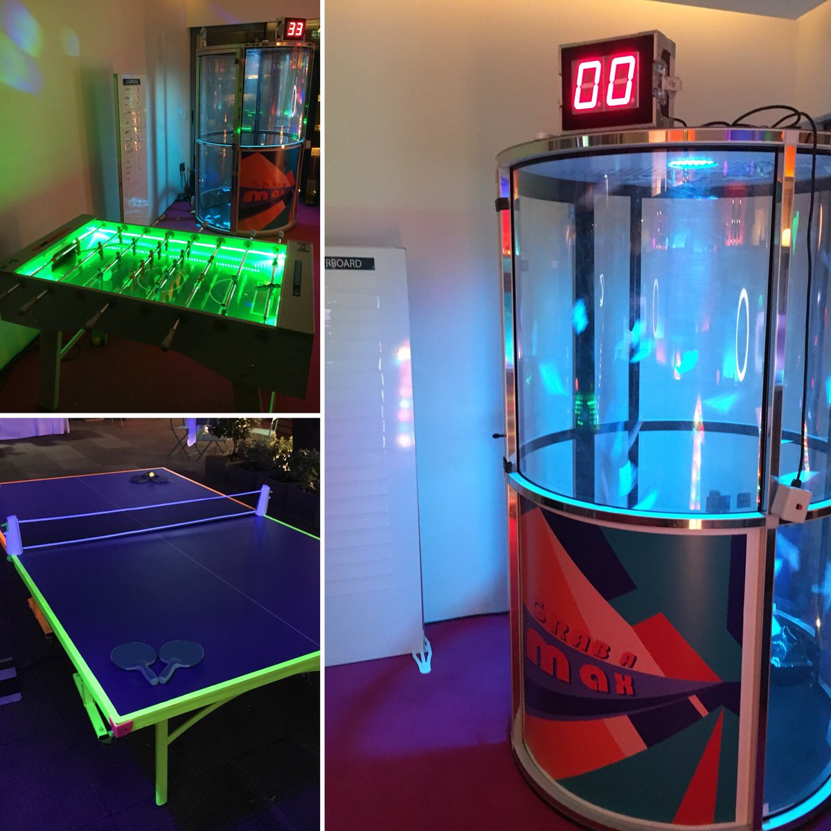 xtremevortex's tweet photo. Tonight our Grab A Grand Cash Grabber Machine has been branded as Grab A Max for his #barmitzvah in London alongside our UV Table Tennis and LED Foosball Table.
.
.
.
#barmitzvahideas #entertainment #gameshire #ledgames #cashgrabber #uvtabletennis #foosball https://t.co/TNvptDzw1D