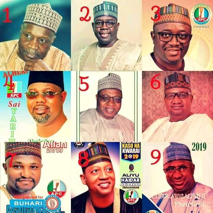 el_bonga's tweet photo. These are the 9 APC @OfficialAPCNg governorship candidates in Gombe State that will be locking heads in tomorrow’s primaries. 

Dear Gombawa, reply with who you think is— or will be— the best for our state and why. 

Please kindly RT. https://t.co/cl5C06idBG