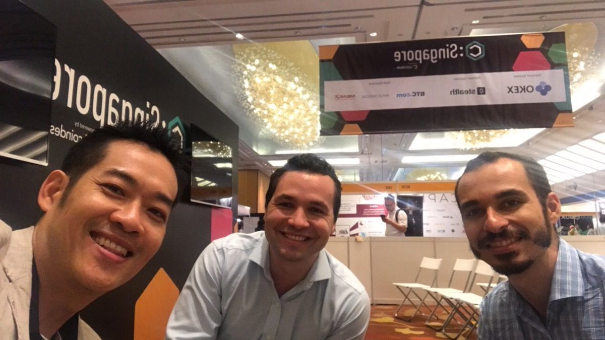 BR11 Director <a href="/bernardorq/">Bernardo Quintao</a> chatting and getting deals done with some other folks at Consensus: Singapore , hosted by @coindesk!
