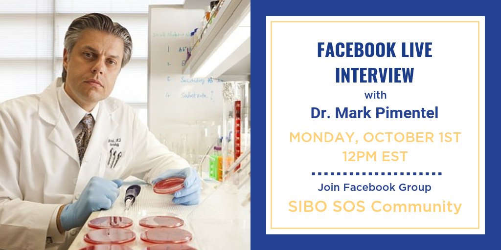 SIBOSOS's tweet image. MONDAY! Facebook LIVE Interview with @MarkPimentelMD 🎉 Join "SIBO SOS Community" group in Facebook &amp;amp; watch LIVE! October 1st @ 12:00 (EST) We will post a SPECIAL post the morning of the event for you to submit questions. #SIBOSOS #IBS #SIBO #FEELBETTER #digestion #guthealth