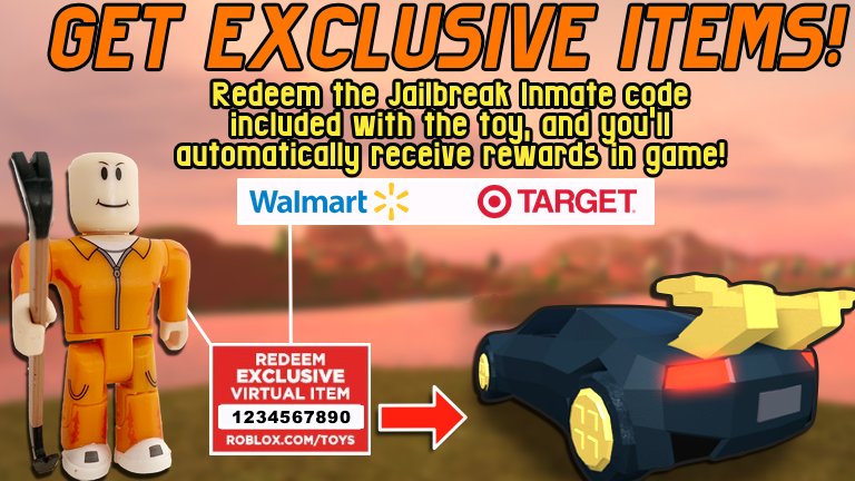 Badimo (Jailbreak) on X: Redeem a code from a #Jailbreak Inmate toy and  you'll automatically be awarded a unique BRICKSET spoiler and wheel  package, along with some free cash and rocket fuel! (@