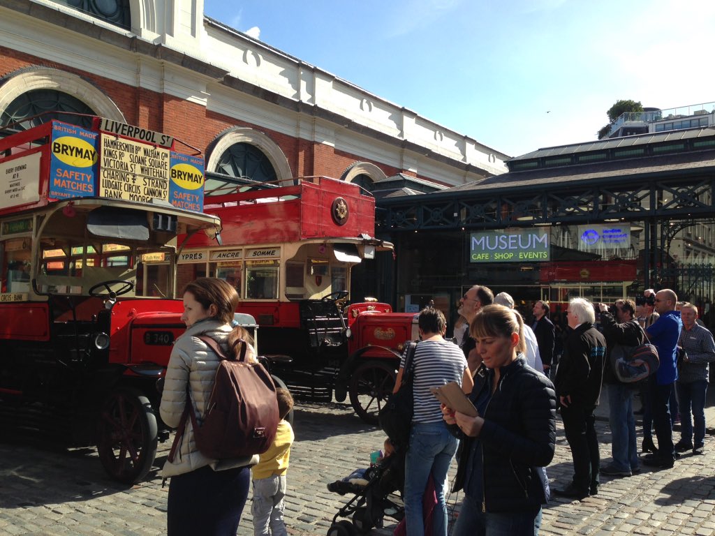 kmt157's tweet photo. Fab, fun packed day. 
First stop @ltmuseum to see the last four B-Type buses (the first reliable mass-produced motor bus), which were in use in London pre WW1, 3 being used as a #BattleBus during the war. #4buses #100years https://t.co/NGPahZbz6F
