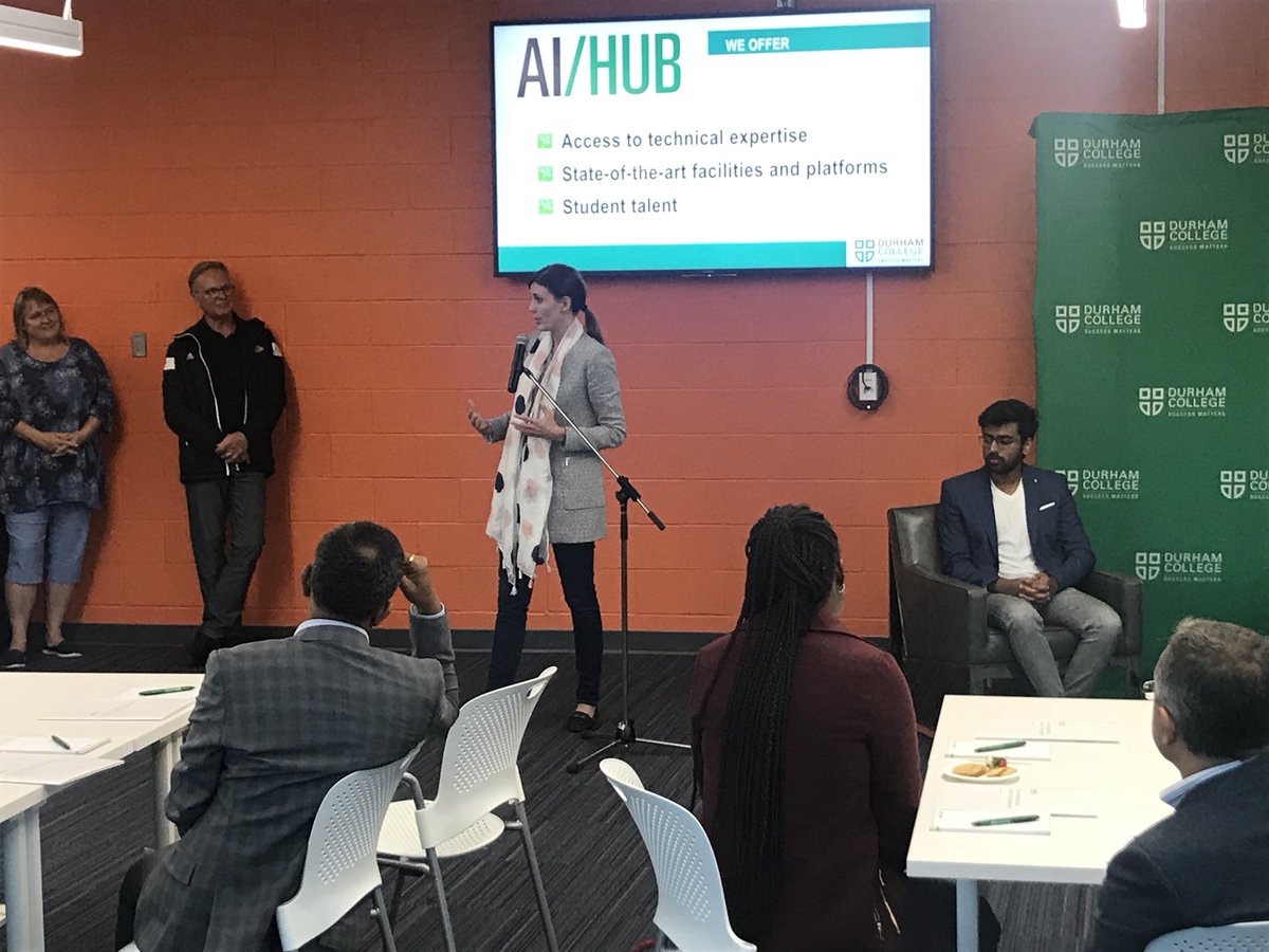 PeterGarrett91's tweet photo. Thank you @lparkpc for stopping by @durhamcollege’s @TheAIHub today for #smartcitiesdurham and to hear about our students projects. @RegionofDurham https://t.co/EBLhQPB4PY