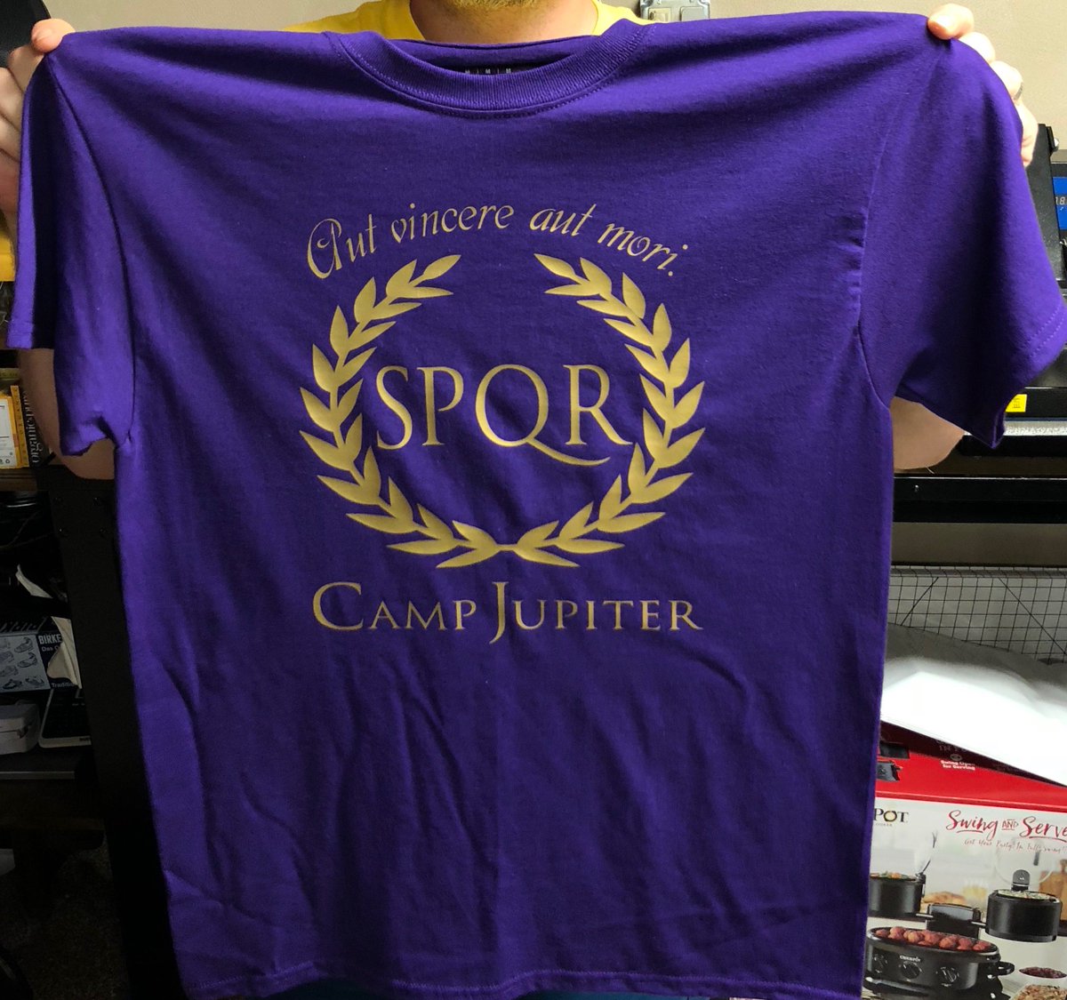 LeewardApparel's tweet photo. Another order up, and ready for delivery! Camp Jupiter tshirt, get yours at https://t.co/41Qj0DSILN #CampJupiter #PercyJackson #LeewardCustomApparel https://t.co/wdnmZwsMTg