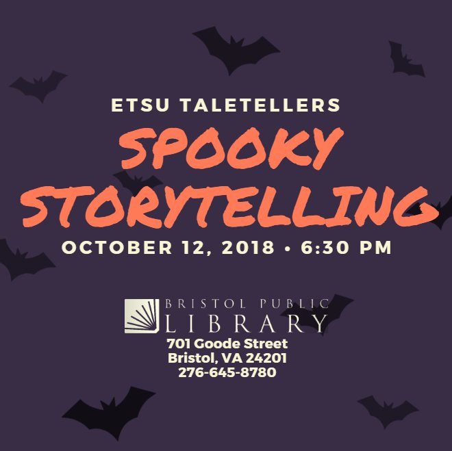 Bristol_Public's tweet image. It's time to get spooky!  Join us for Spooky Storytelling on October 12 at 6:30 p.m.  We're going to have a frightfully good time.  #HappyHalloween #spookystorytelling