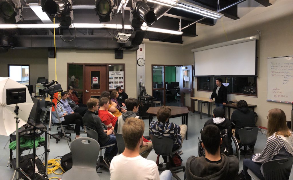 kgowanlock's tweet photo. Superior's CommTech students and I send a huge THANK YOU to Damien Gilbert @dmangilbert  @epicapictures and Matt for sharing your expertise and travel experiences in the world of cinematography and photography. Your stories are inspiring.  @superiorcvi @LakeheadSchools #inspiring https://t.co/aCexkioxF3
