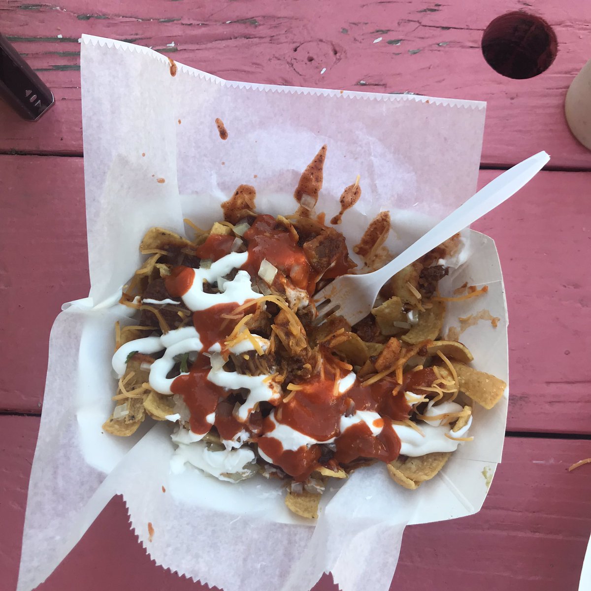 TheCataloguePod's tweet photo. @tacocircus, FUCK. 

Frito Pie. The “Extra Hot Sauce” might be the hottest you can get at a restaurant that’s not part of a challenge. https://t.co/kur4oS9OaT