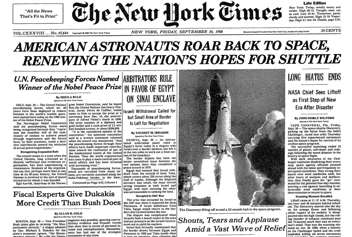 Shuttle September 🇺🇸On September 29, 1988, NASA Space Shuttle mission STS-26, the first ...