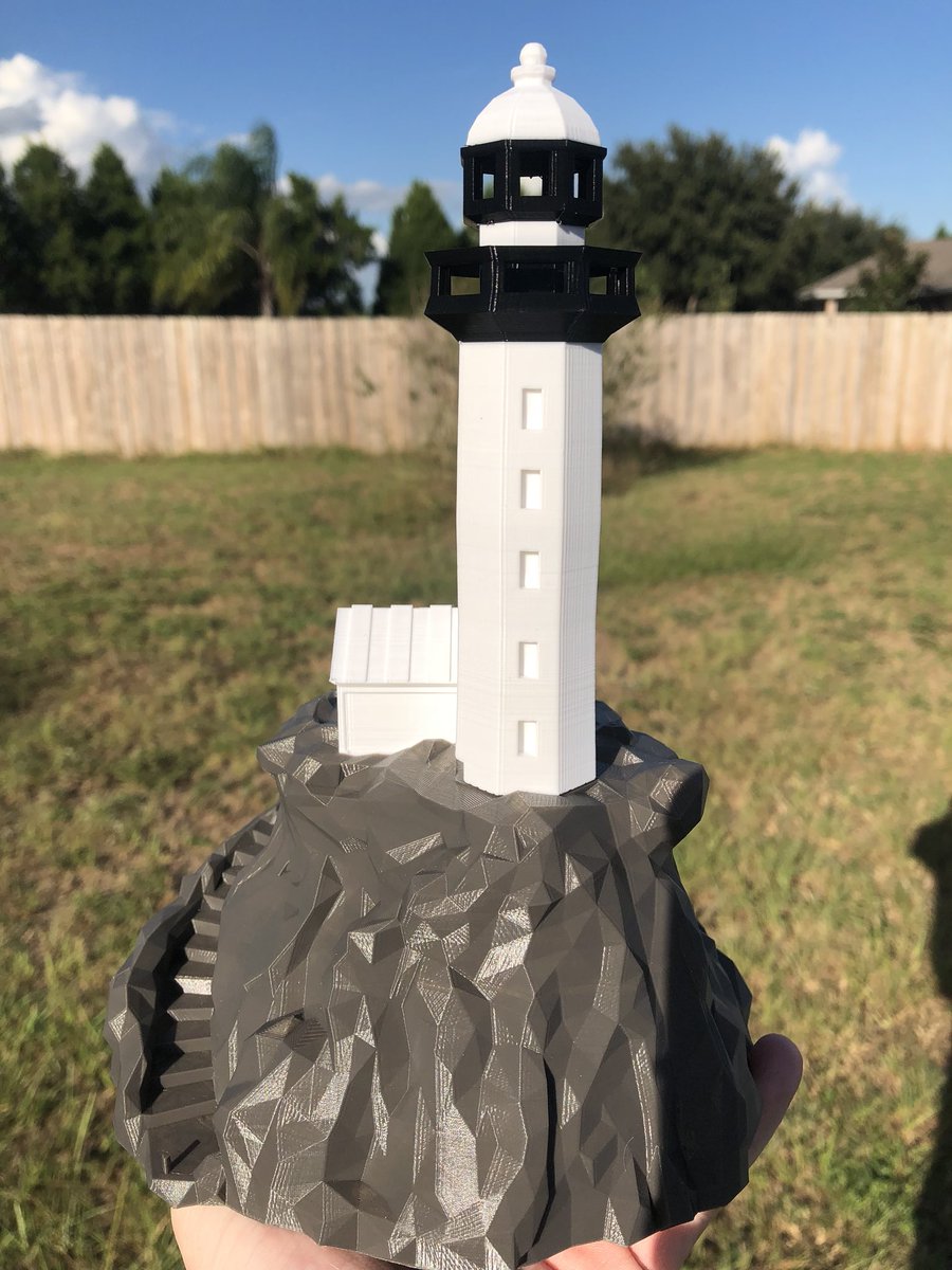 AlkeshOne's tweet photo. The following thread is my Official entry into #communityprintoff2 #CPO02 part 1 which was to print one of the amazing building models by @Kijaidesign. I decided on his low poly lighthouse as it goes with a theme I have in mind later for part 2. https://t.co/E9lF5UI1c9