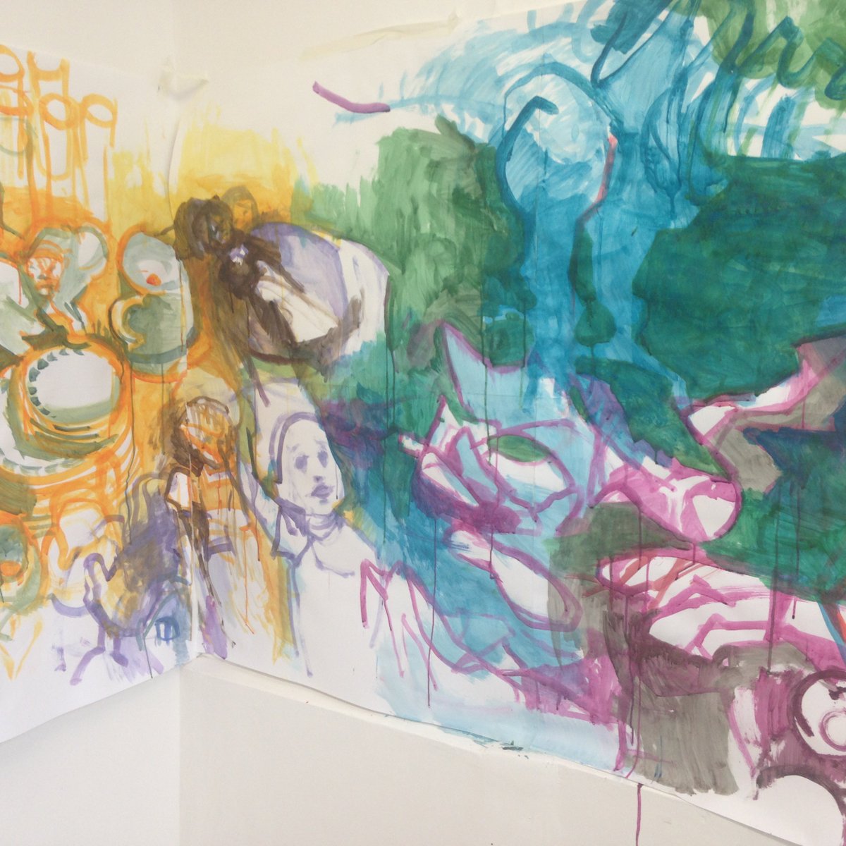 aknightstudio's tweet photo. I started a mural based on Deptford market..and I'm planning to grow it with help from ANYONE who would like to join the free drop-in art workshop at Brookmill Studios SUNDAY 30th Sept, 3.30pm - 5.30pm. @Deptfordx @LewishamUshers. Under 14's accompanied by an adult, thank u : ) https://t.co/35te0pI5Hi