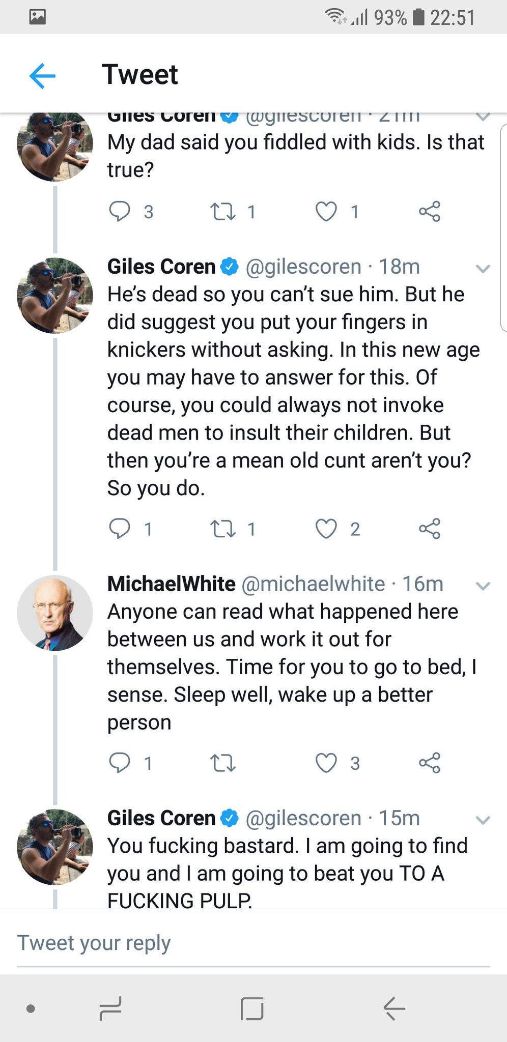 Henry Sugar On Twitter Giles Coren Michael White Having A Bit Of A Tiff I See Rough Stuff Amazing What People Will Post On Twitter While In A Fit Of Pique A