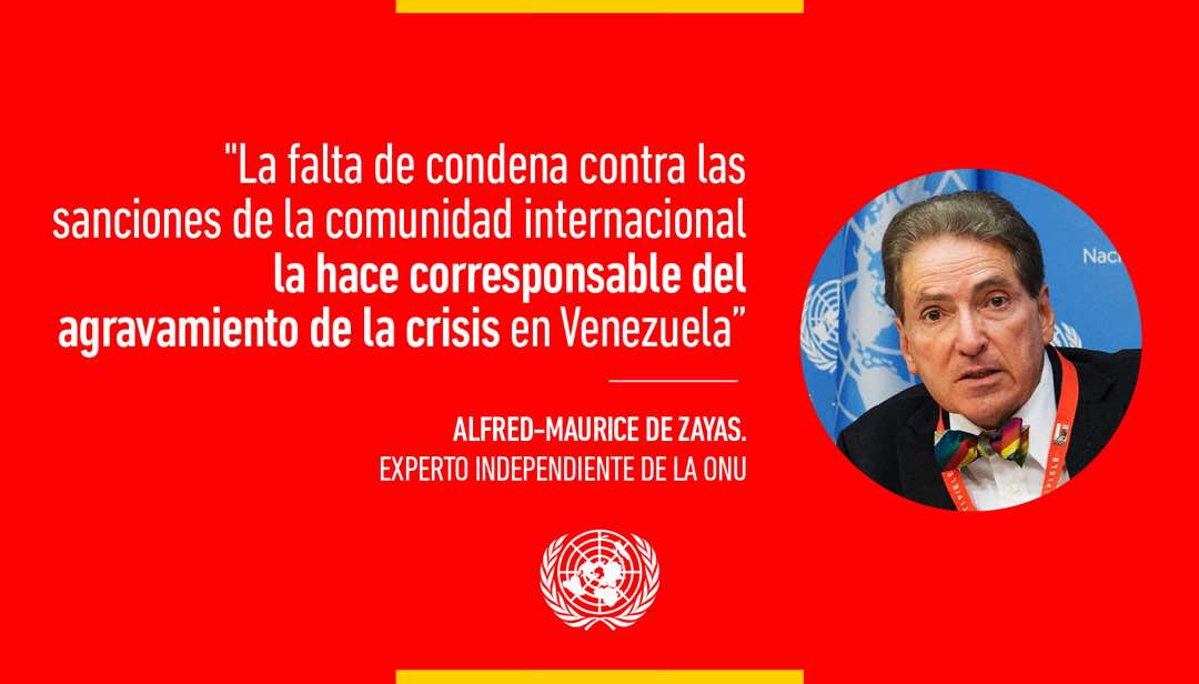 abogado34's tweet photo. El experto 👉De Zayas de la ONU  en Venezuela NO EXISTE  CRISIS HUMANITARIA
Hay una CRISIS ECONÓMICA POR LAS  👎SANCIONES de EEUU y UE
 👉 Destaca responsabilidad de 👎Colombia y 👎Canada en la escasez de Medicamentos💊💊
@LaHojillaenTV @MariaesPueblo #VenezuelaDiplomaciaDePaz https://t.co/v3wsfUUng6