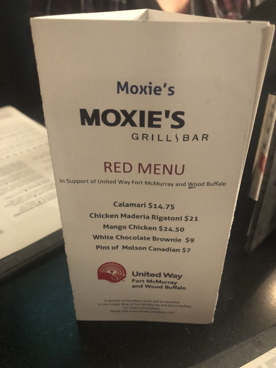 moensandk's tweet photo. Can’t decide between pasta or chicken @Moxies_official Red Menu Resturant in #ymm Thanks Moxies for your support of @FMWBUnitedWay #localloveymm with friends @boatdocksmith @JoeFlannery5 https://t.co/Axw76cf04c