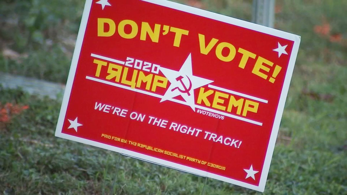 wsbtv's tweet photo. 'Don't Vote' signs pop up in several Atlanta neighborhoods: https://t.co/qGZblsB8NH https://t.co/5ThI7zs6T3