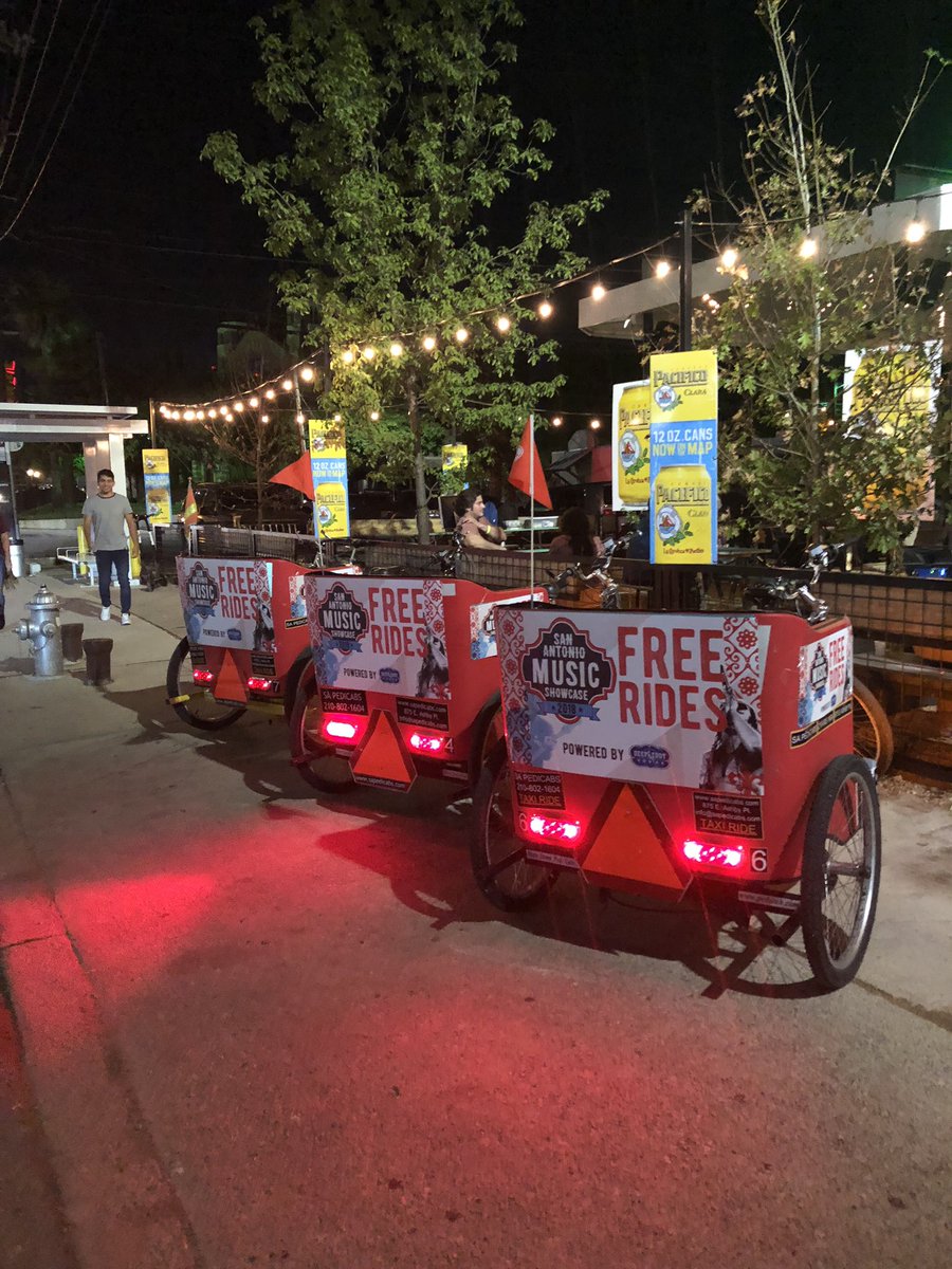 SAPedicabs's tweet photo. Free rides by @SAPedicabs at #samusicshowcase Tips appreciated, yo! https://t.co/zpZJOvMpca