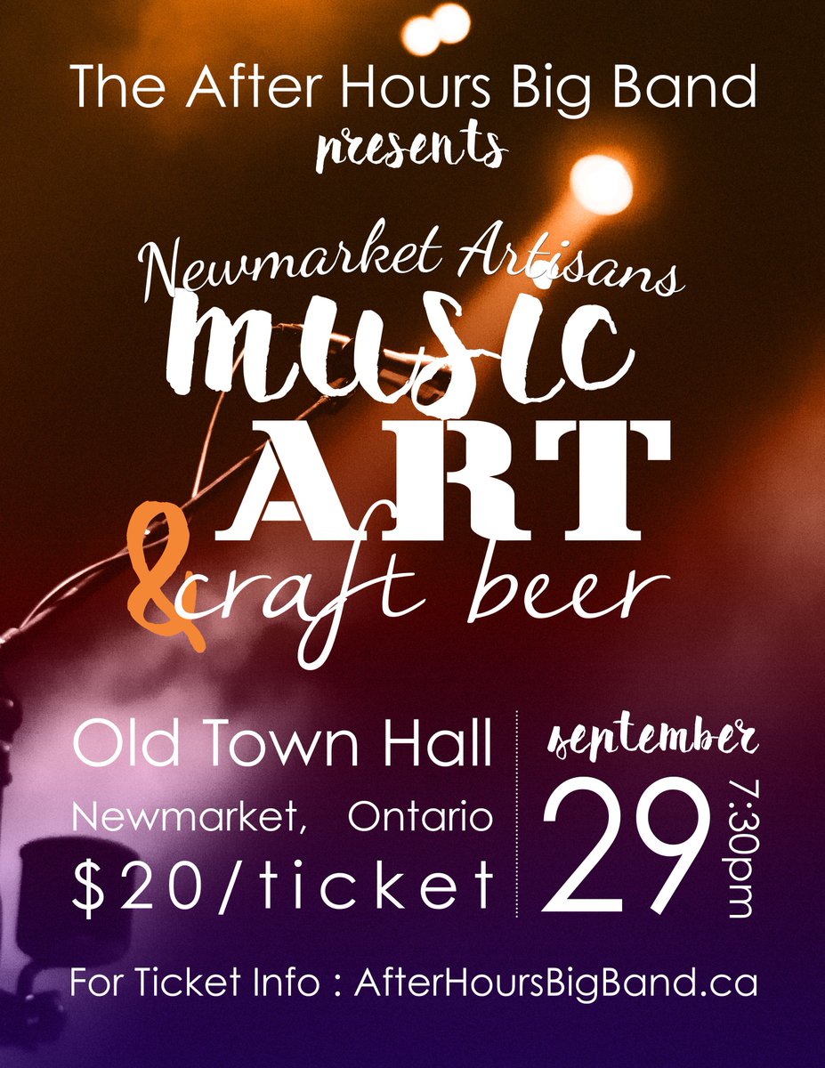 AHBBjazz's tweet photo. The Music, Art and Craft Beer event begins in 1/2 hour at @TownofNewmarket Old Town Hall. Local artists, @ArchBrewingCo and After Hours Big Band #jazz https://t.co/TmlWhYepG0 https://t.co/SxAUFbl9C0