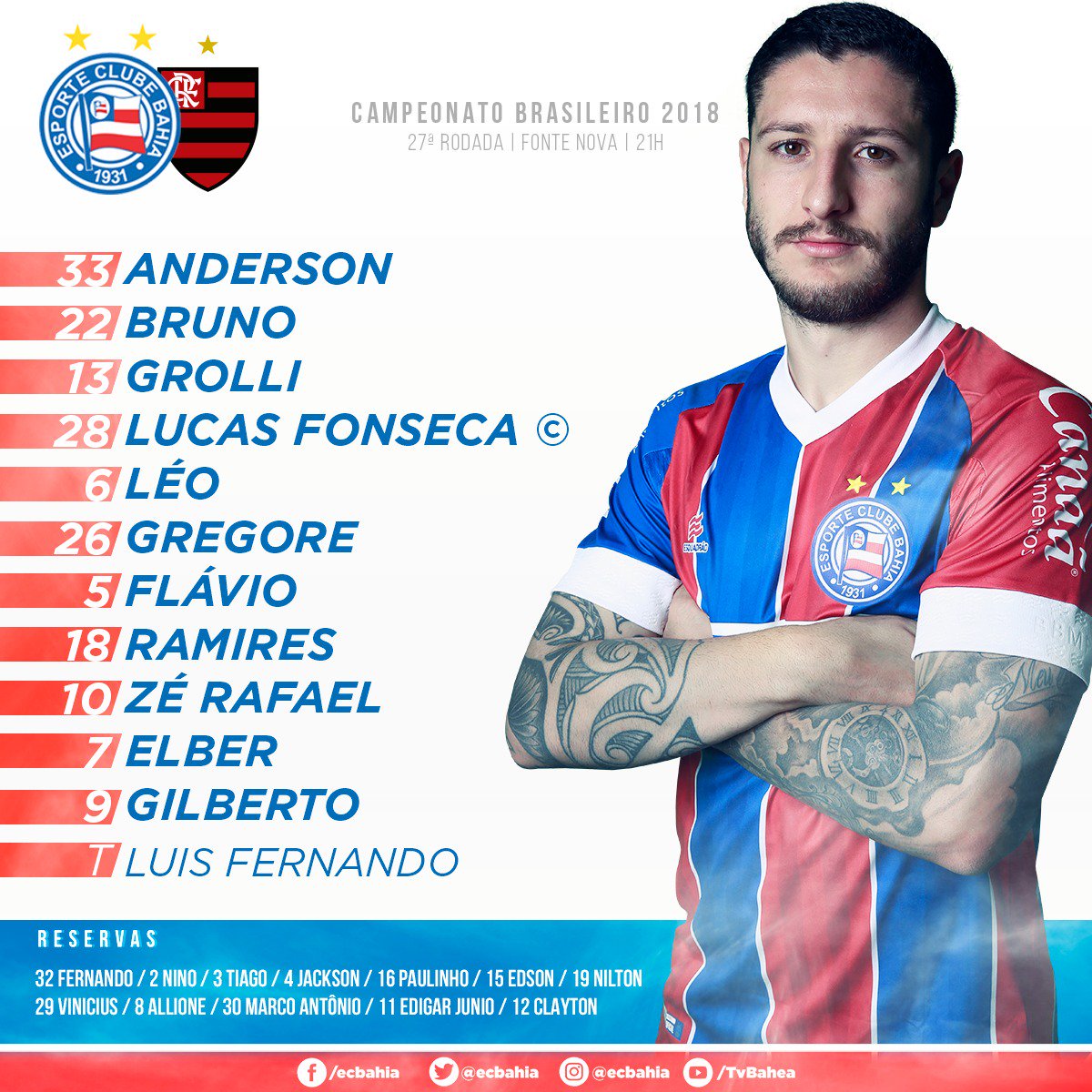 Esporte Clube Bahia on X: 📝 Esquadrão definido! #BBMP #BahiaÉOMundo  #BrocaiPorNós  / X